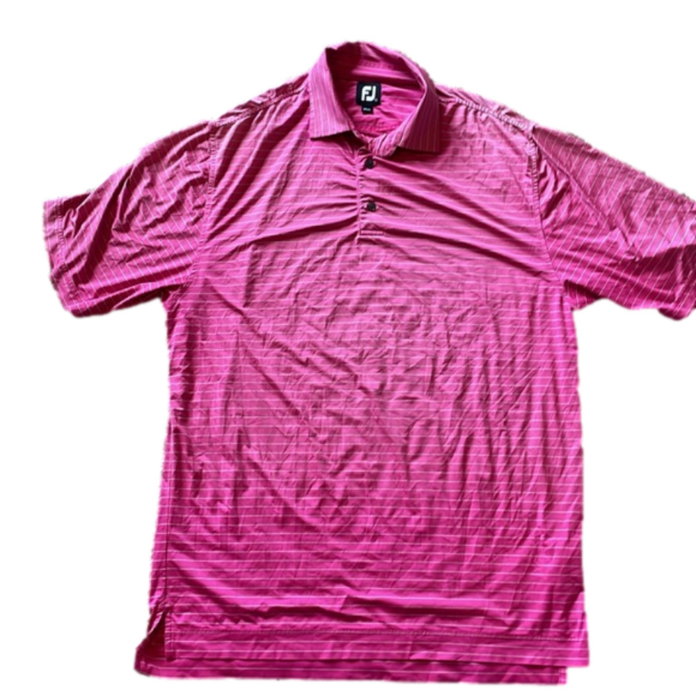 Footjoy Large  Ombre Pink With Thin White Striped Golf Polo Shirt